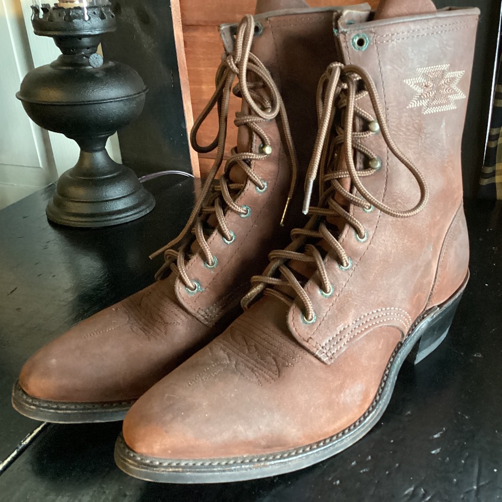 Vintage Women Brown Leather/Suede Victorian Packer Boots Sz 9.5 M Abilene